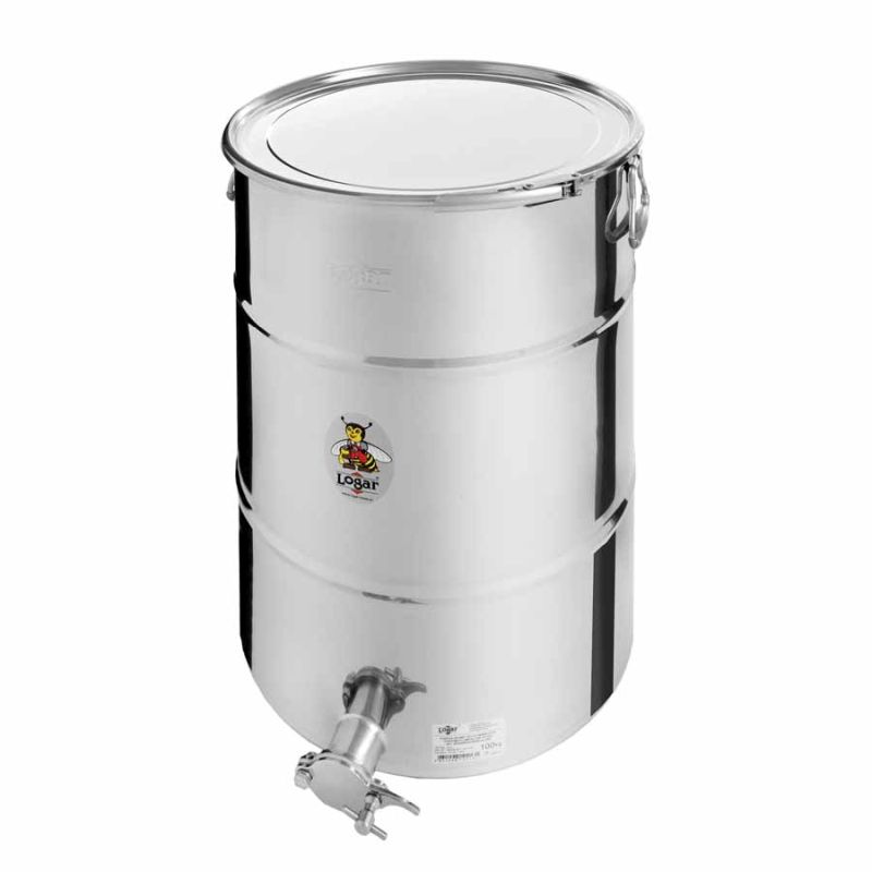 Logar Honey Filling Container 100 kg with Clamp Ring Closure, Stainless Steel